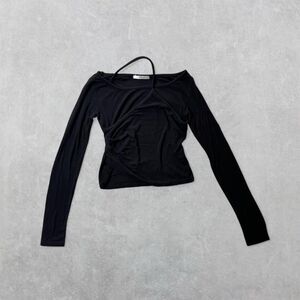 Lewkin Women's XS/S Black Unbalanced Neck Strap Long Sleeve Top